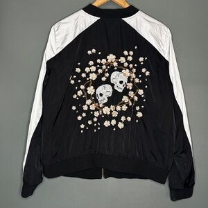 Torrid Black & White Embroidered Bomber Jacket